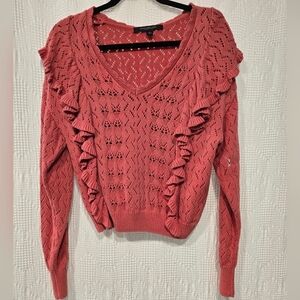 Marc New York Women's Lace Knit Sweater with Ruffle Detail - Pink